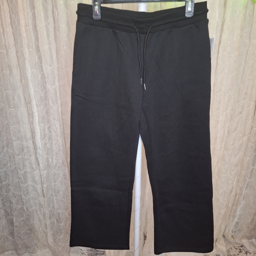 Blue Ice Black Wide Leg Fleece Sweatpants Cozy High Waist Lounge Pants Large - Picture 2 of 6